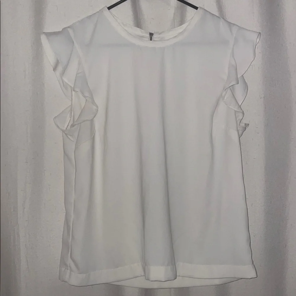 J. Crew Off White Ruffled Cap Sleeve Blouse
